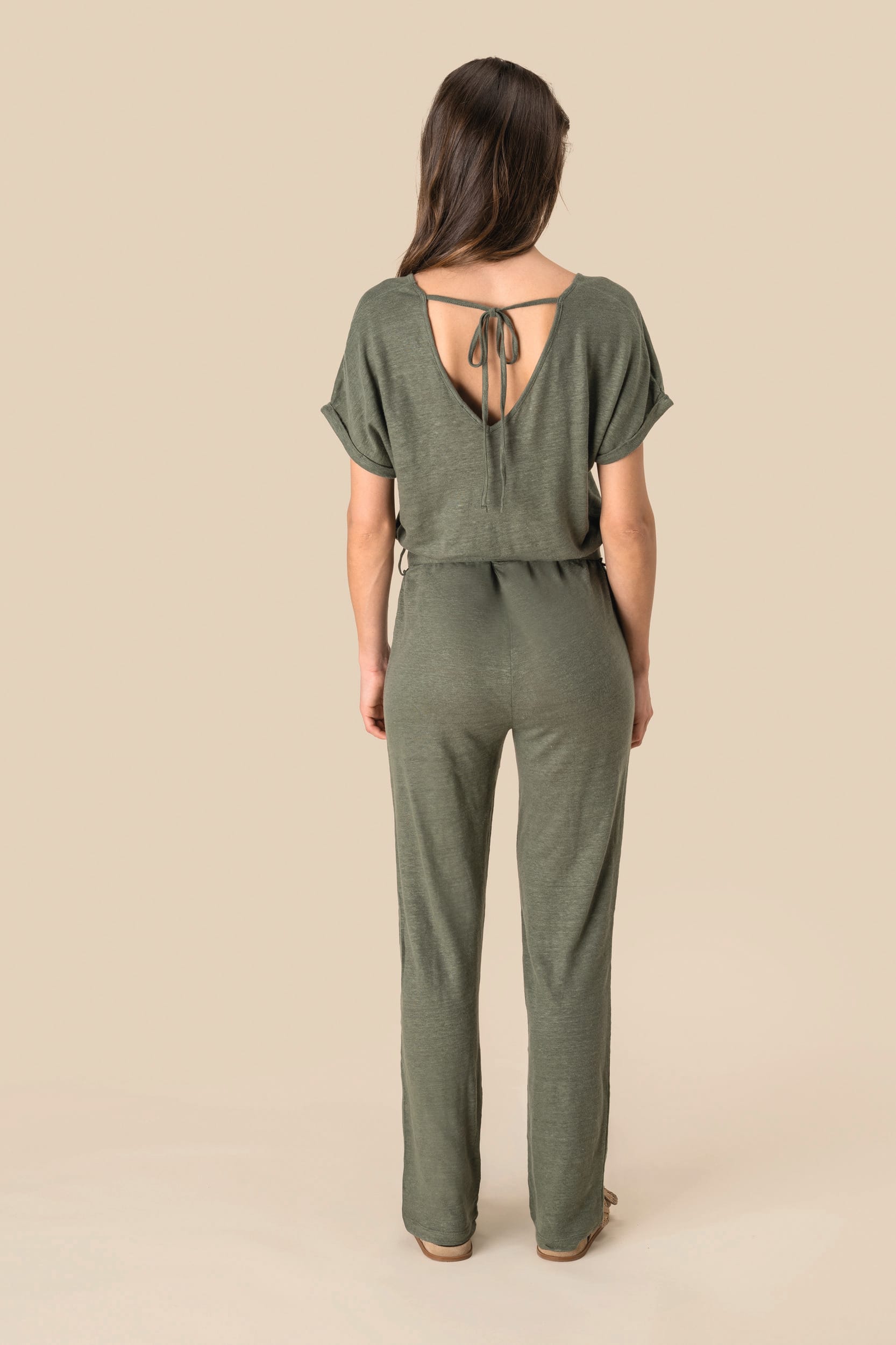 Spasso SP5004 - Ladie's Linen Knit Short-sleeved Jumpsuit