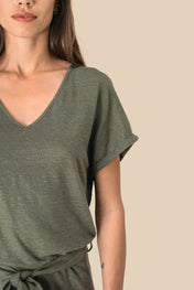 Spasso SP5004 - Ladie's Linen Knit Short-sleeved Jumpsuit