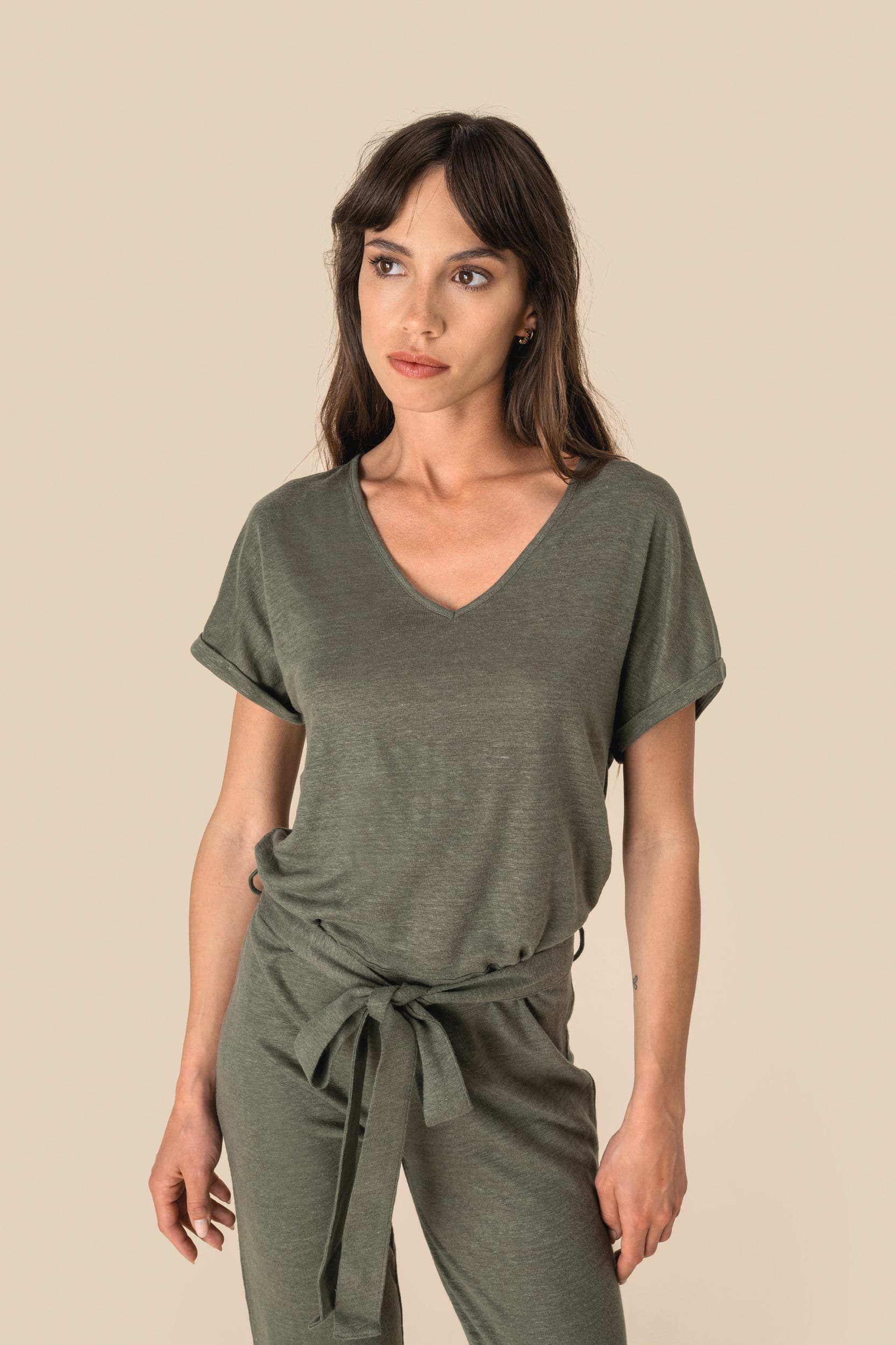 Spasso SP5004 - Ladie's Linen Knit Short-sleeved Jumpsuit
