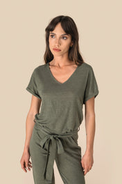 Spasso SP5004 - Ladie's Linen Knit Short-sleeved Jumpsuit
