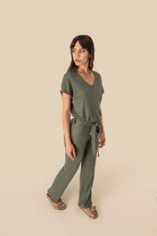 Spasso SP5004 - Ladie's Linen Knit Short-sleeved Jumpsuit