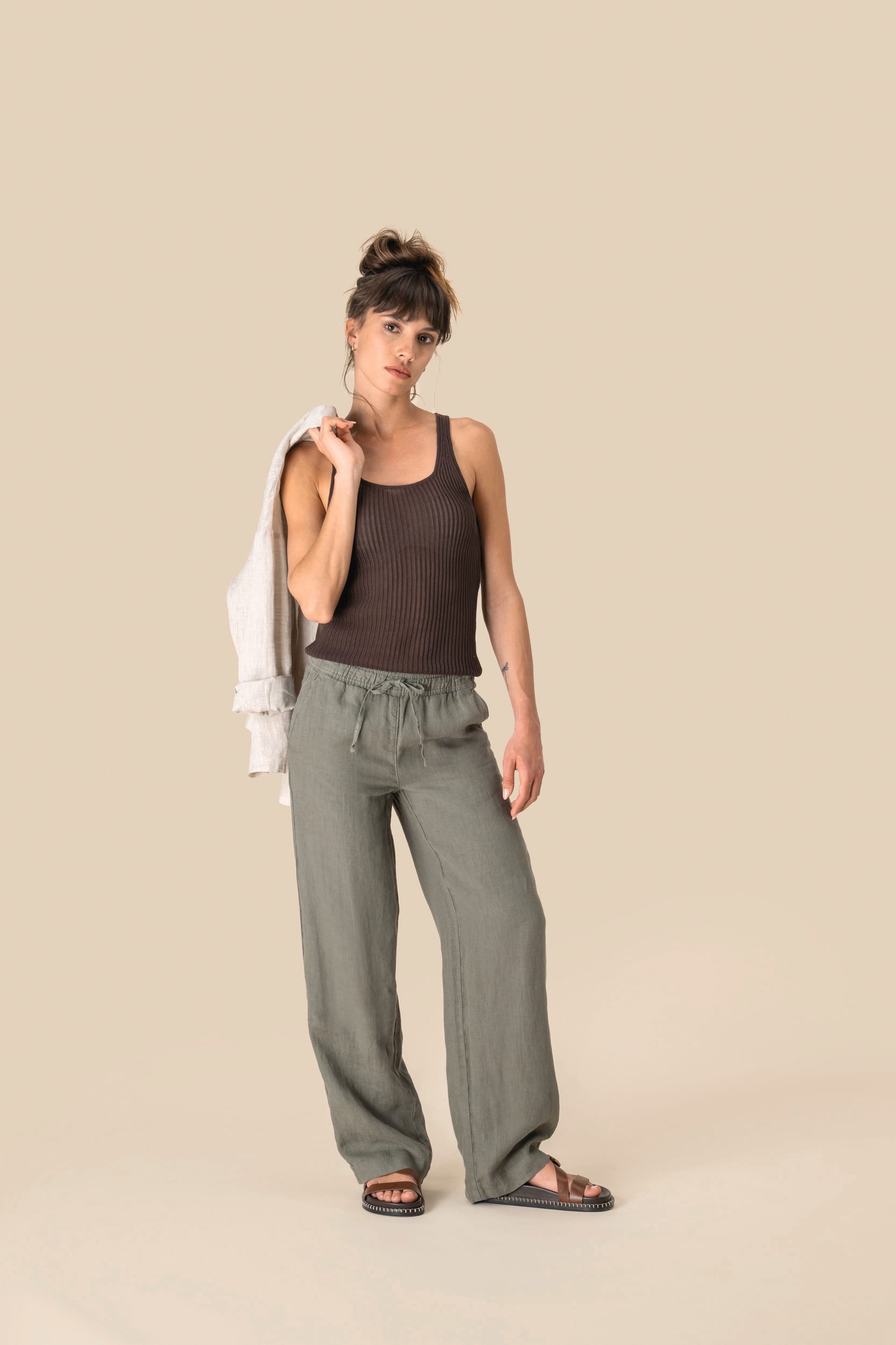 Spasso SP733 - Ladies' Linen Washed Effect Trousers