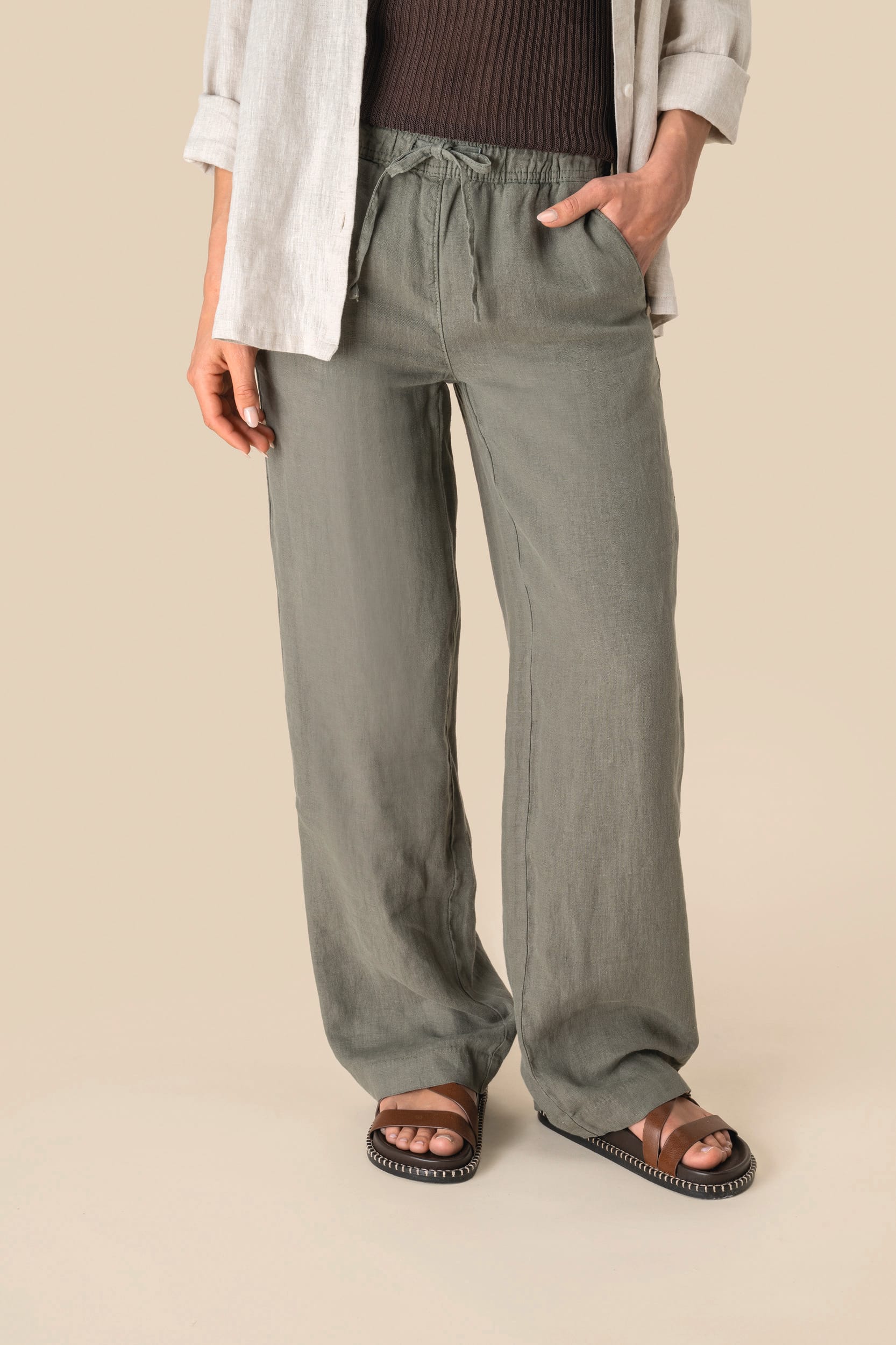 Spasso SP733 - Ladies' Linen Washed Effect Trousers