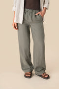Pantalones de lino lavado de pernera ancha para mujer | Spasso - SP733