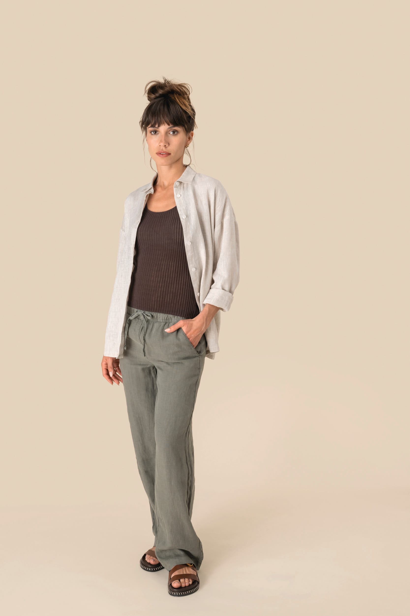 Spasso SP733 - Ladies' Linen Washed Effect Trousers