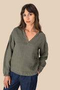 Blusa de lino para mujer con mangas fruncidas | Spasso - SP524