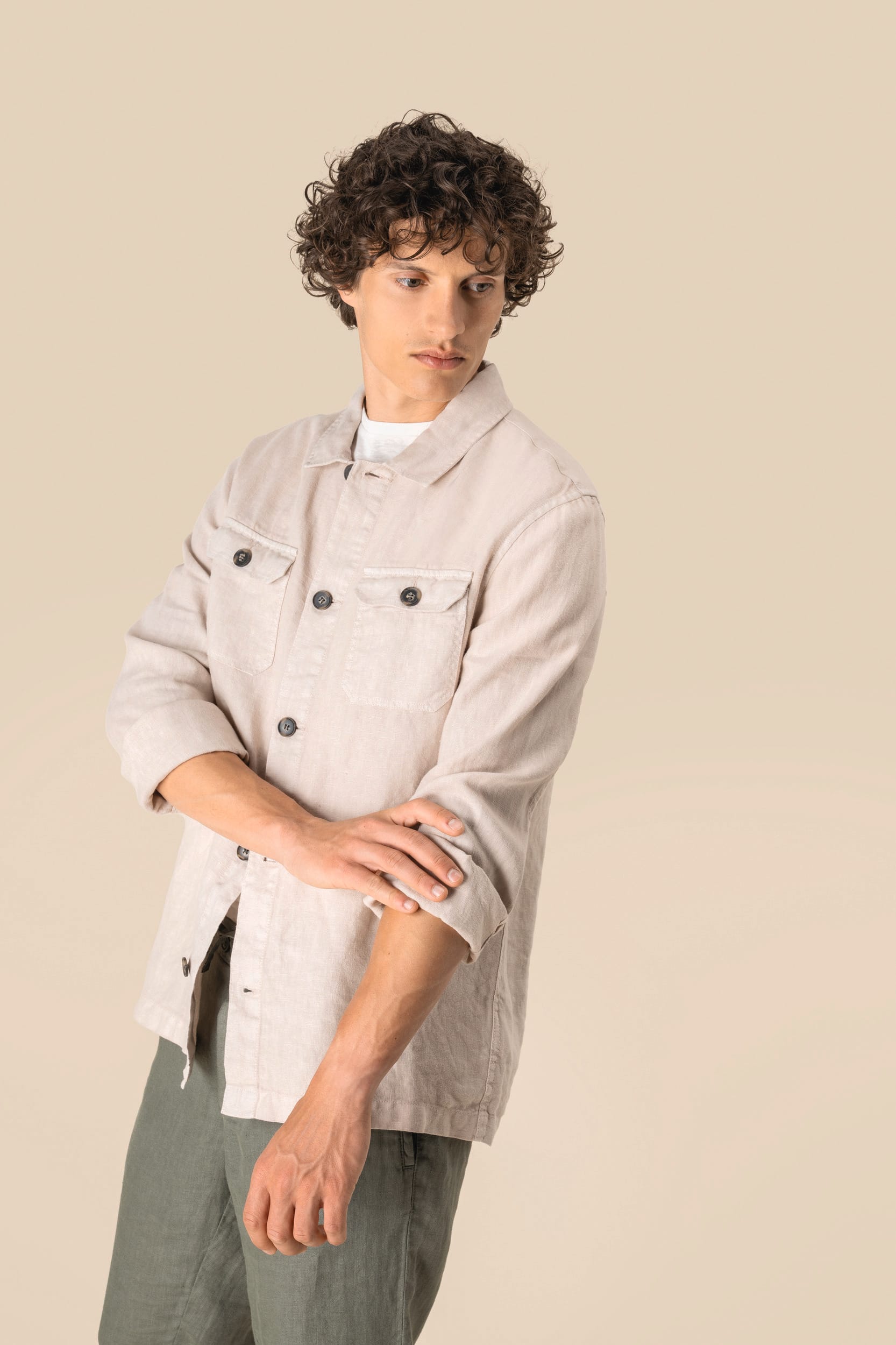 Spasso SP516 - Men's Linen Washed Effect Overshirt