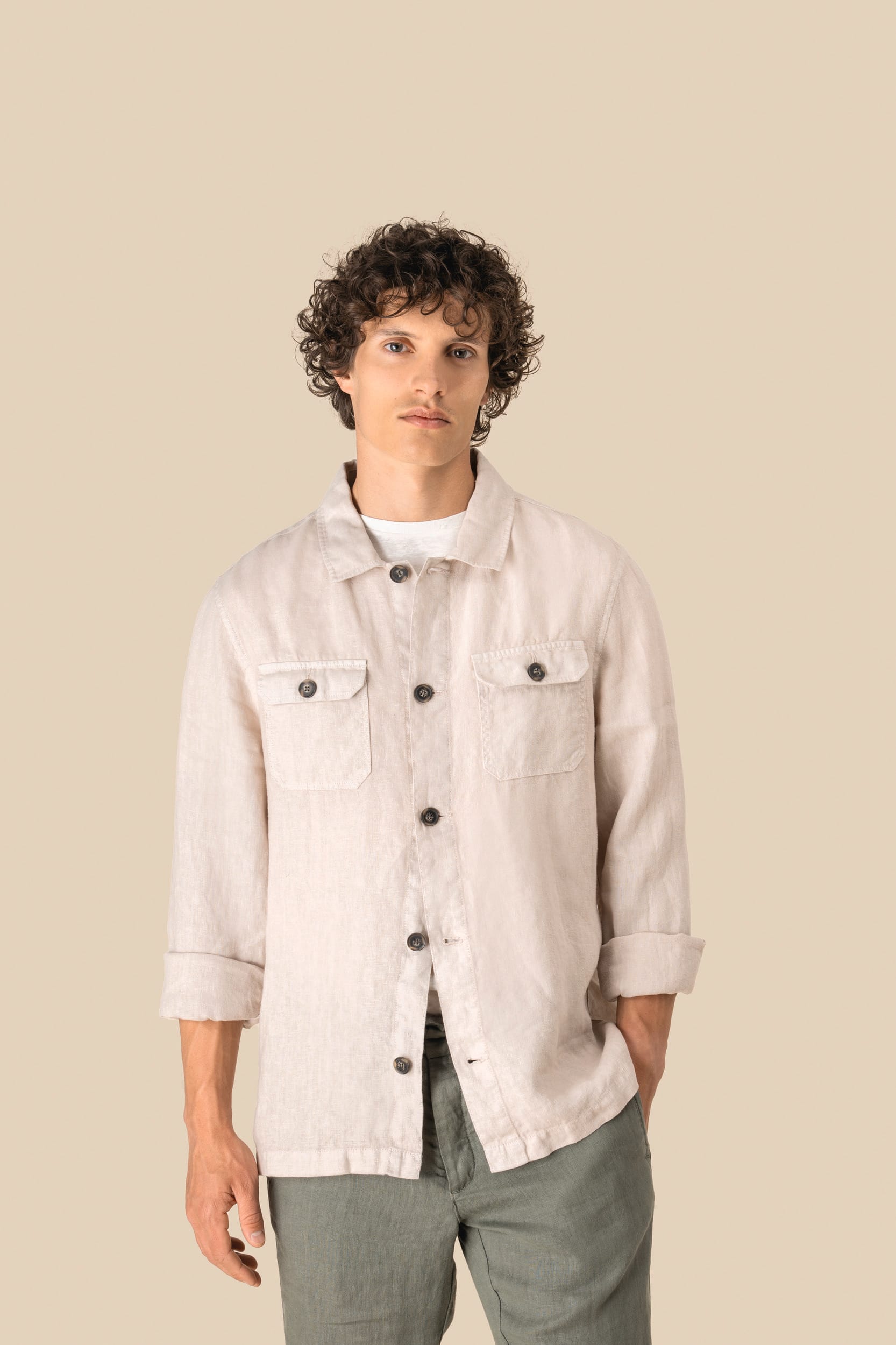 Spasso SP516 - Men's Linen Washed Effect Overshirt