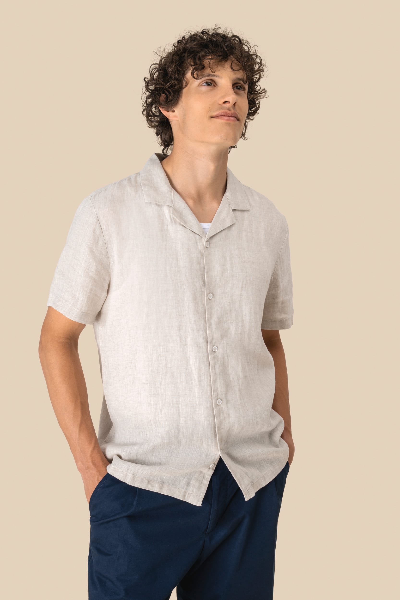 Spasso SP509 - Men's Linen Bowling Collar Short-sleeved Shirt