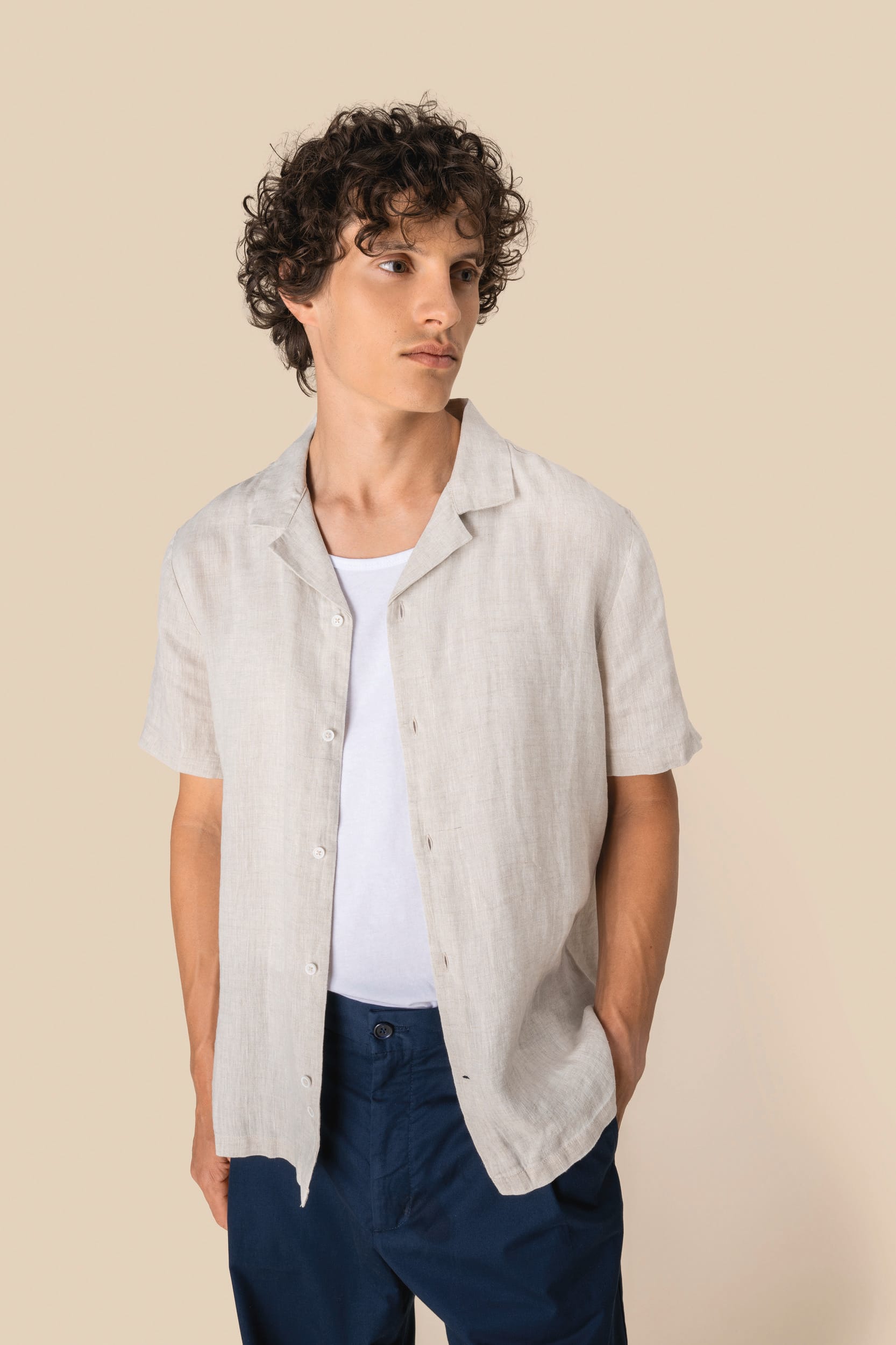 Spasso SP509 - Men's Linen Bowling Collar Short-sleeved Shirt
