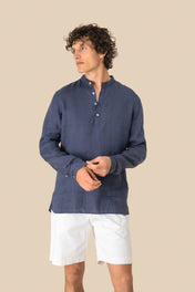 Spasso SP507 - Men's Linen Washed Effect  Mao Collar Shirt