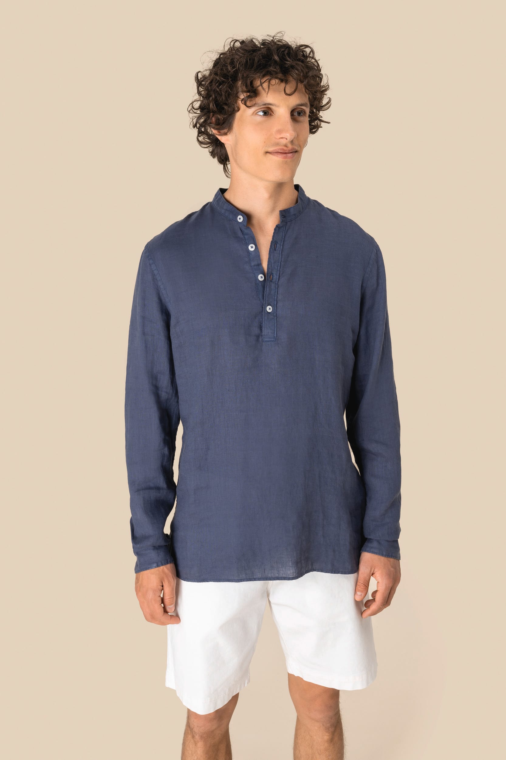 Spasso SP507 - Men's Linen Washed Effect  Mao Collar Shirt