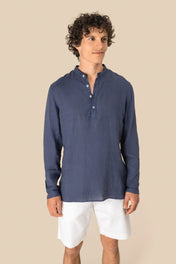Spasso SP507 - Men's Linen Washed Effect  Mao Collar Shirt
