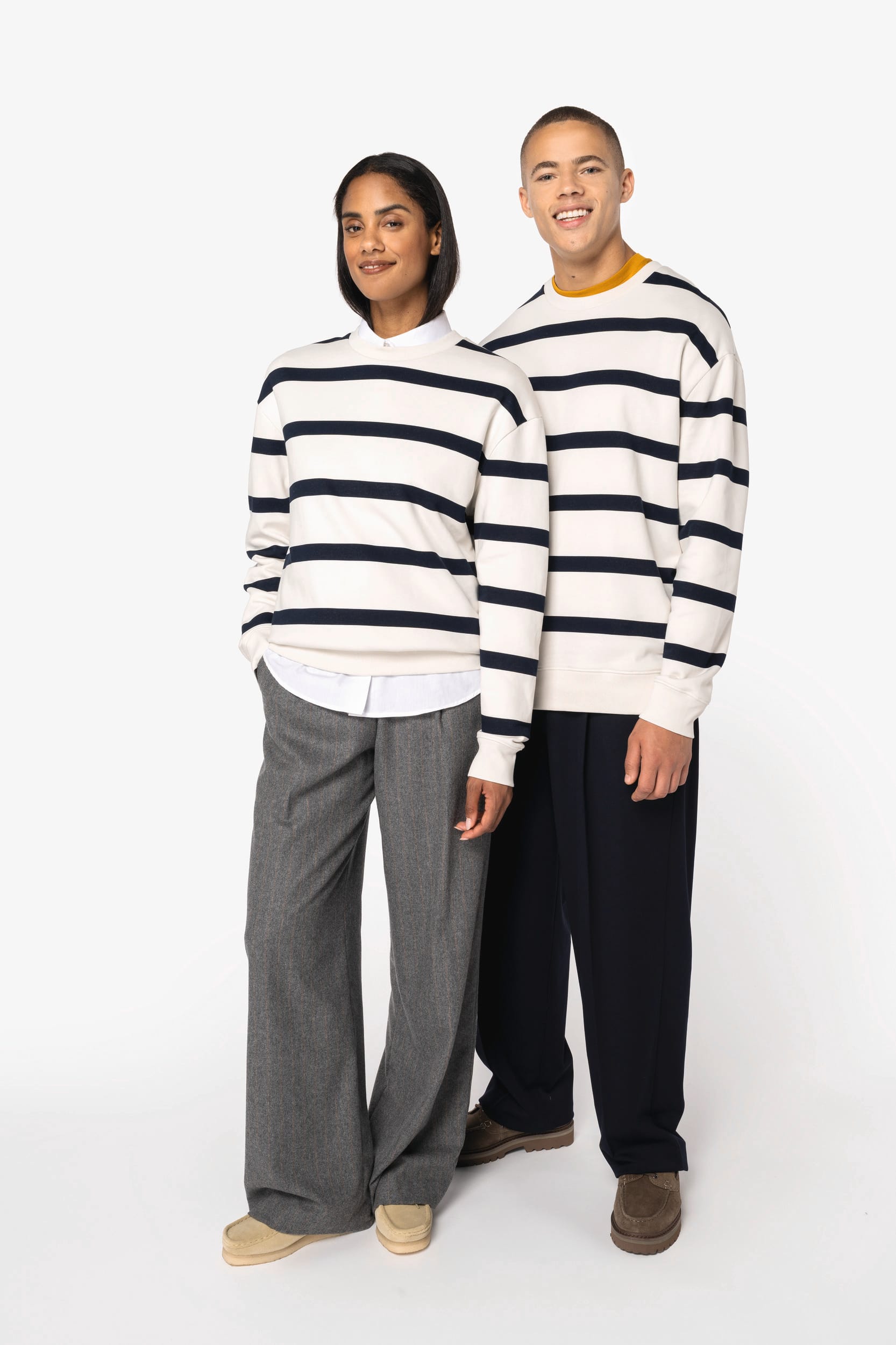 Native Spirit NS450 - Eco-friendly Unisex Striped Dropped Shoulders Round Neck Sweatshirt