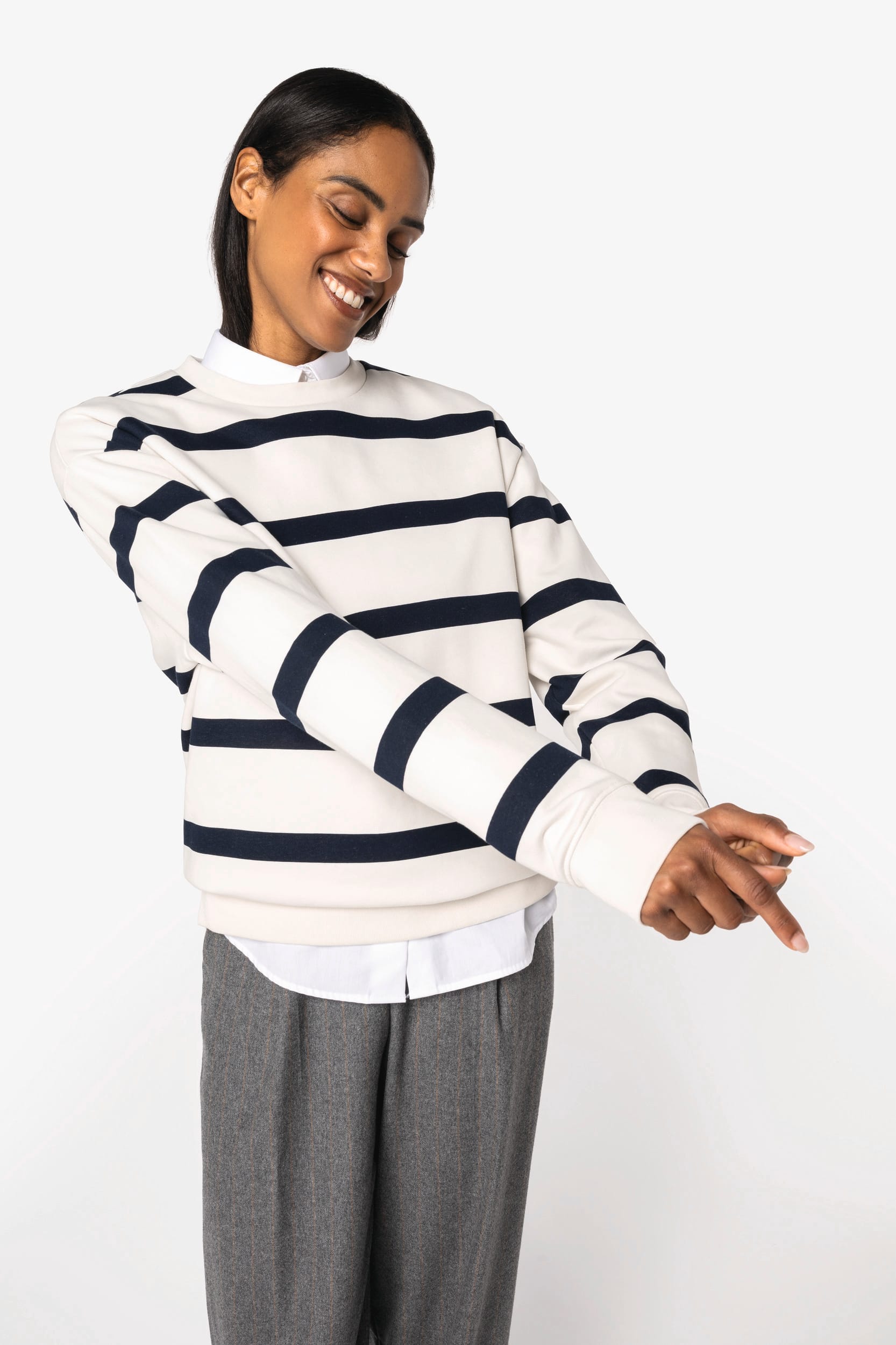 Native Spirit NS450 - Eco-friendly Unisex Striped Dropped Shoulders Round Neck Sweatshirt