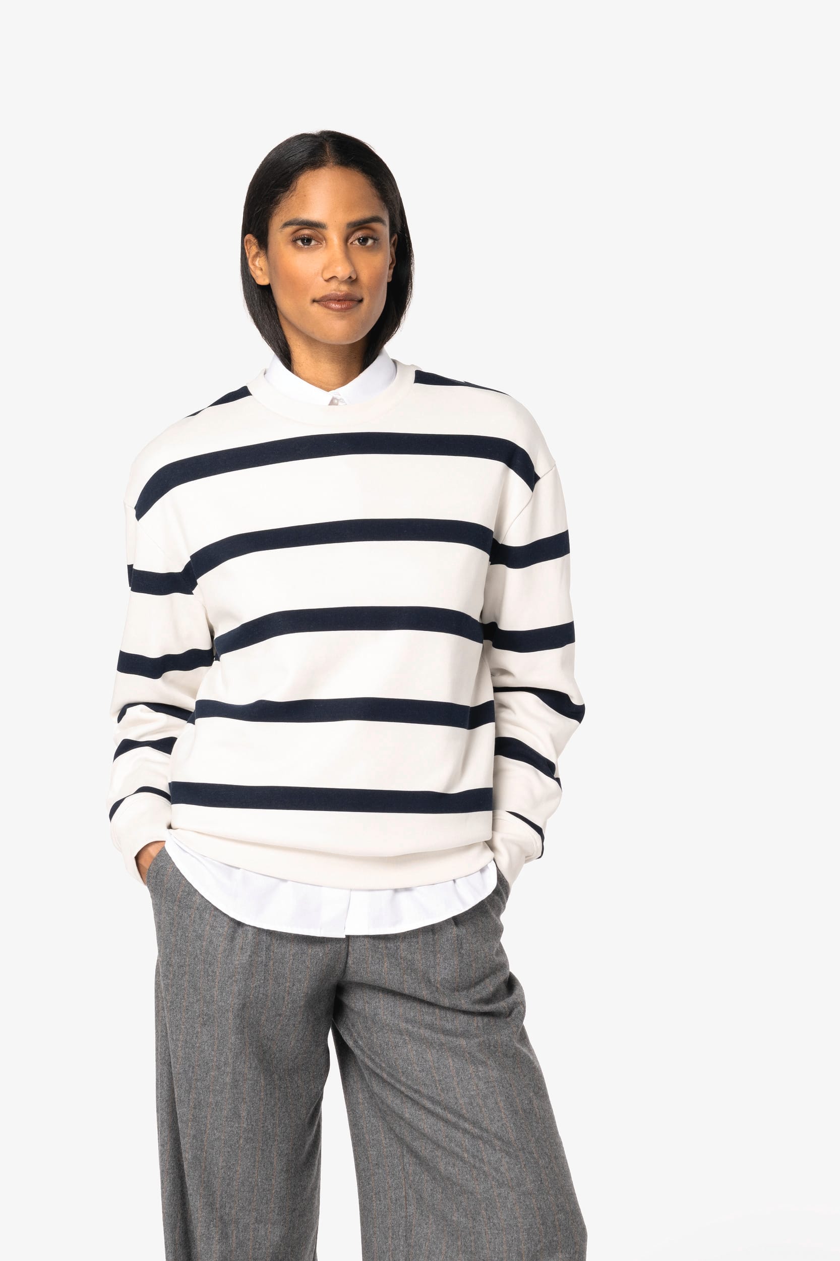 Native Spirit NS450 - Eco-friendly Unisex Striped Dropped Shoulders Round Neck Sweatshirt