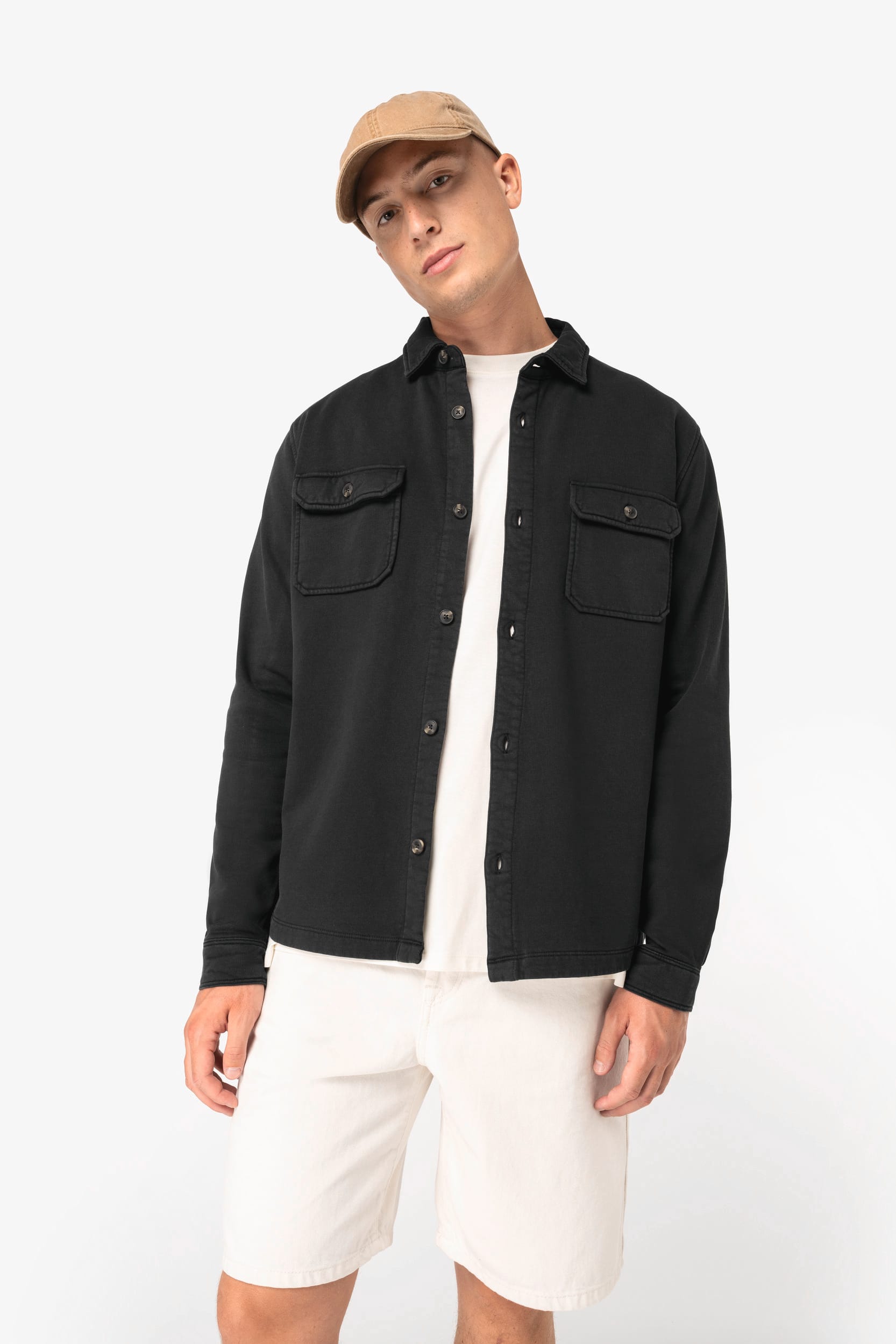 Surchemise en molleton de coton biologique lavé pour homme – 300 g/m² – NS521