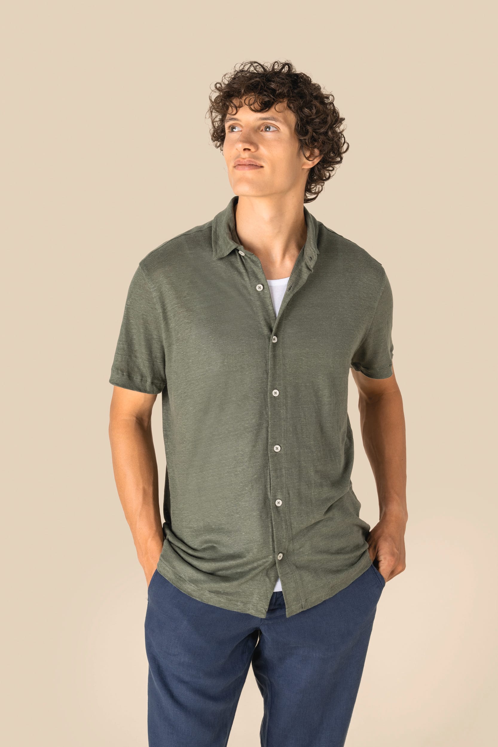 Spasso SP517 - Men's Linen Short-sleeved Shirt