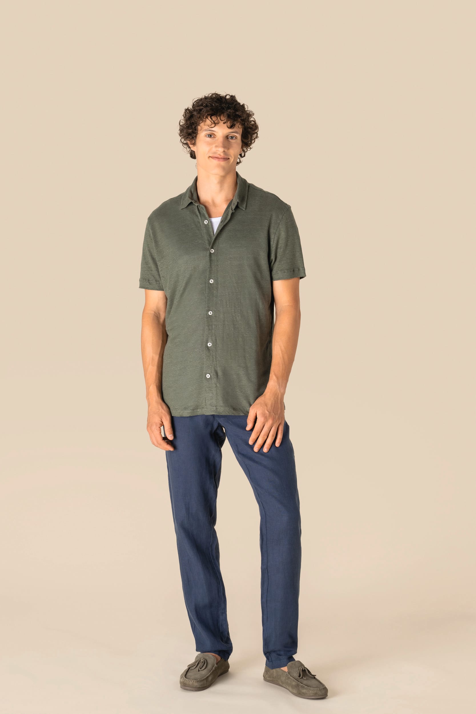 Spasso SP517 - Men's Linen Short-sleeved Shirt