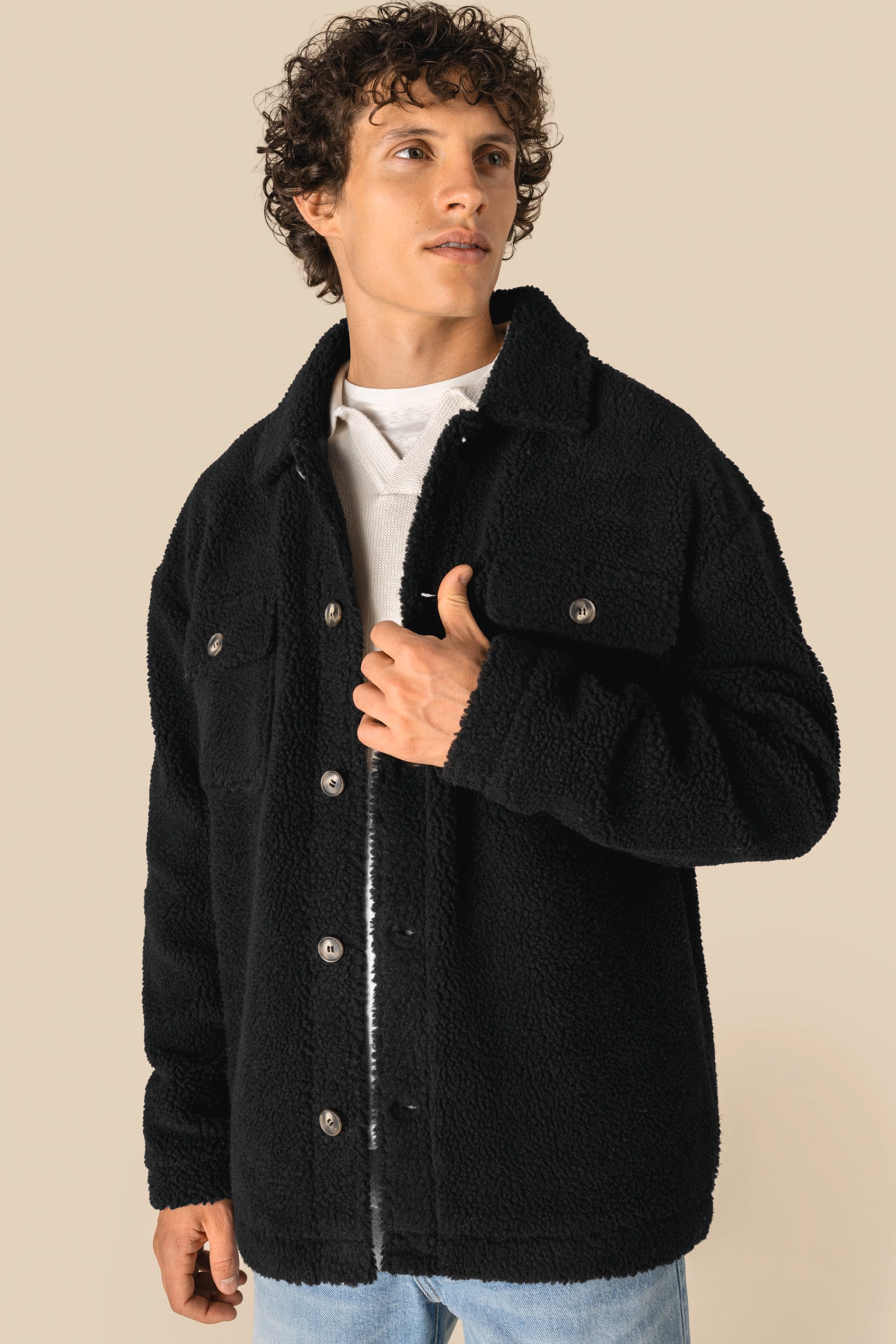 Spasso SP508 - Unisex Sherpa Dropped Shoulders Overshirt