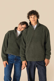 Spasso SP403 - Unisex Sherpa Dropped Shoulders Quarter Zip Sweatshirt