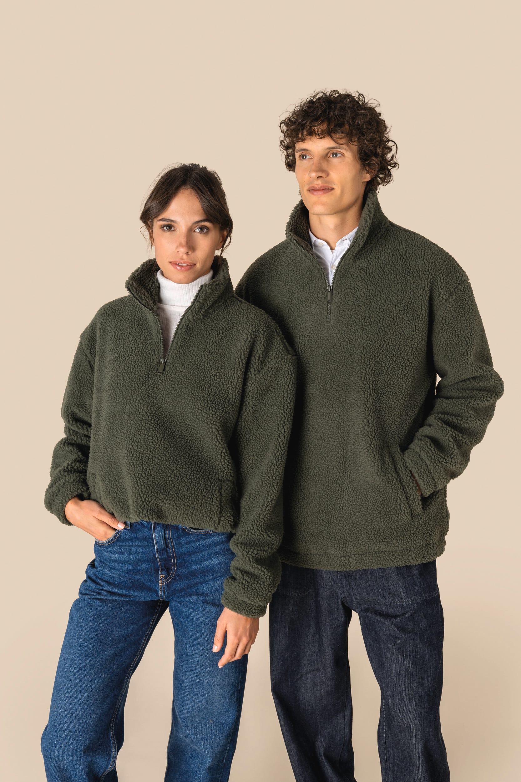 Spasso SP403 - Unisex Sherpa Dropped Shoulders Quarter Zip Sweatshirt