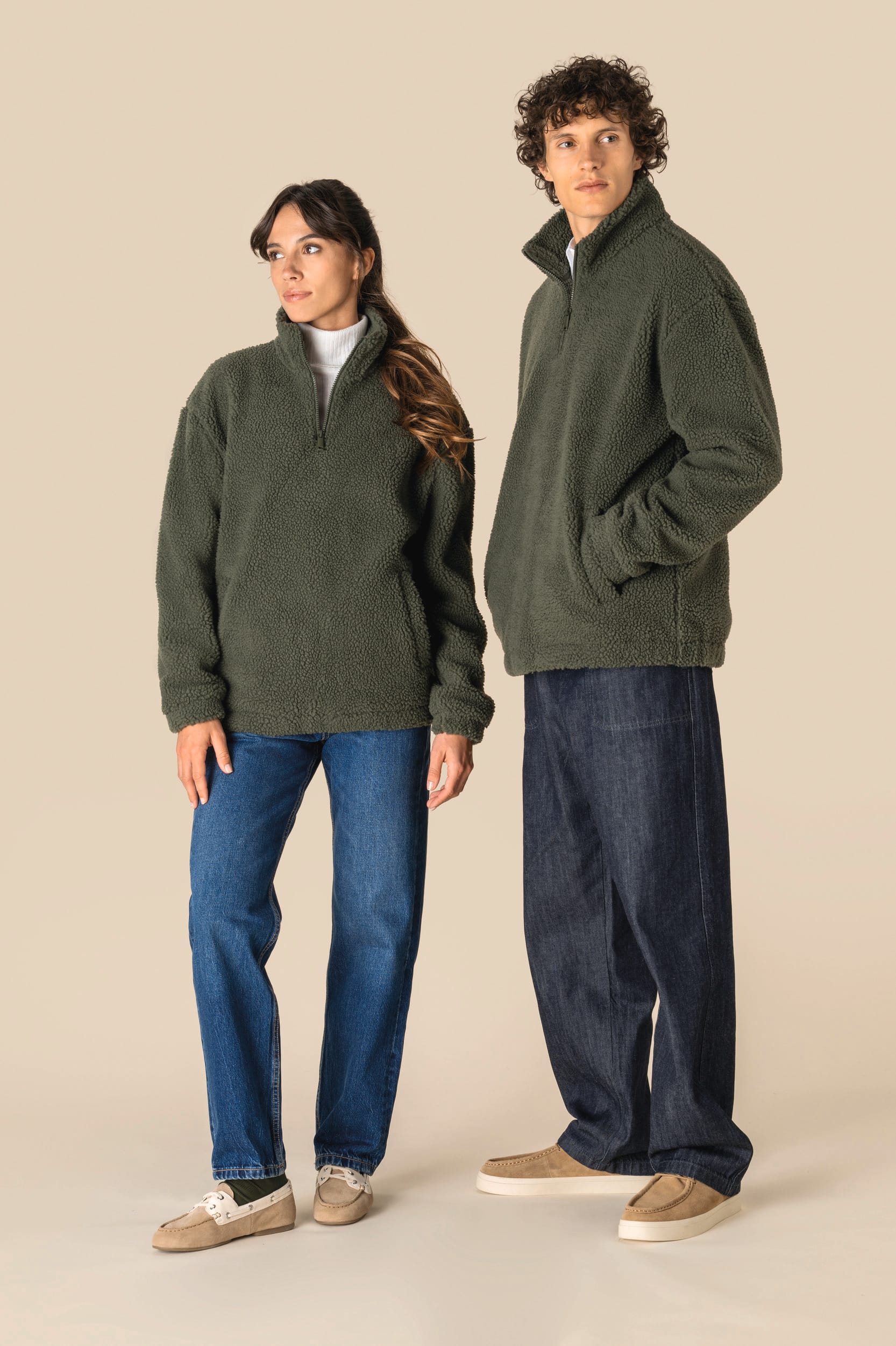 Spasso SP403 - Unisex Sherpa Dropped Shoulders Quarter Zip Sweatshirt