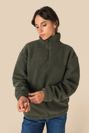 Spasso SP403 - Unisex Sherpa Dropped Shoulders Quarter Zip Sweatshirt