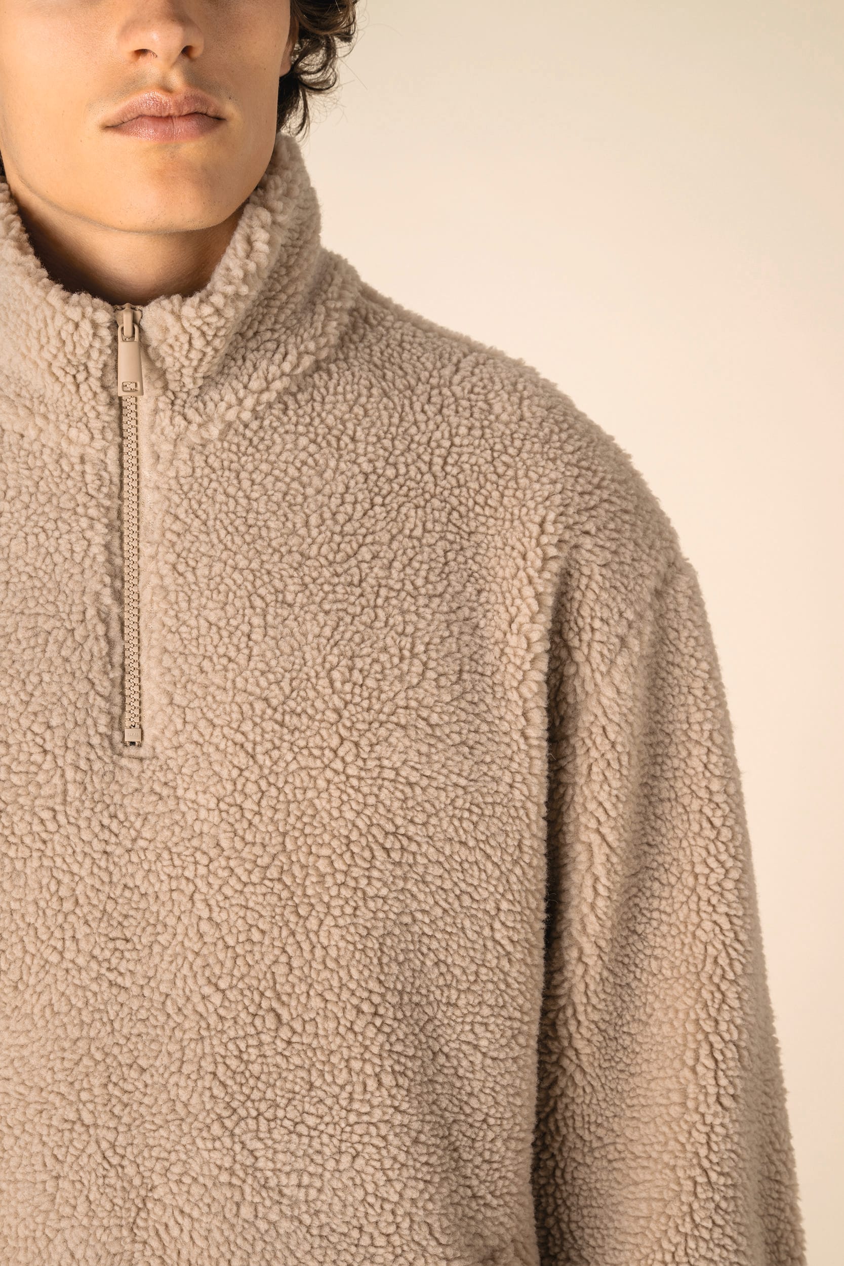 Spasso SP403 - Unisex Sherpa Dropped Shoulders Quarter Zip Sweatshirt