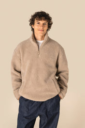 Spasso SP403 - Unisex Sherpa Dropped Shoulders Quarter Zip Sweatshirt