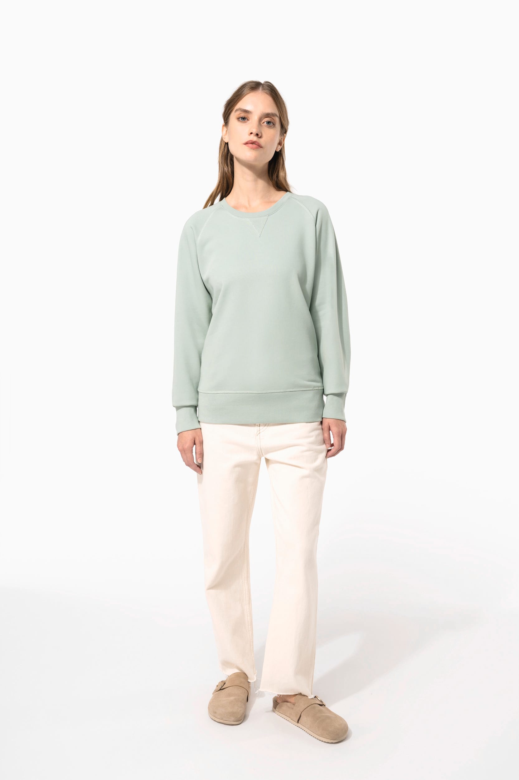 Sweat-shirt à manches raglan et col rond en coton biologique pour femmes - K481
