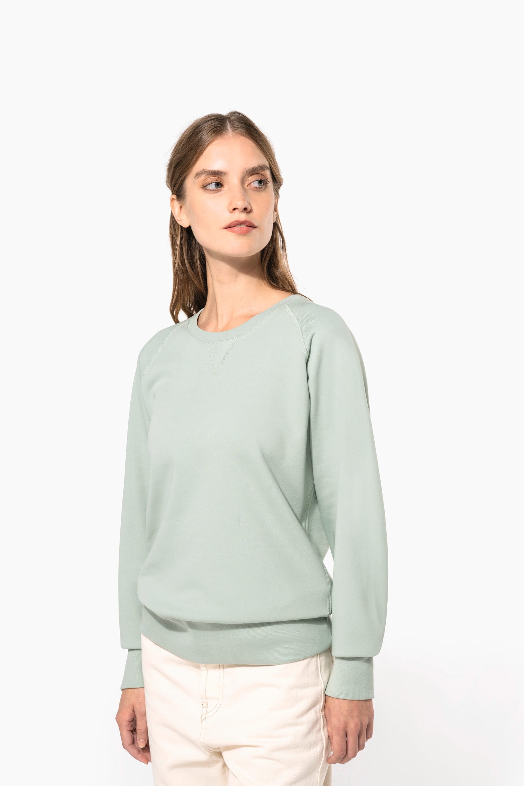 Sweat-shirt à manches raglan et col rond en coton biologique pour femmes - K481