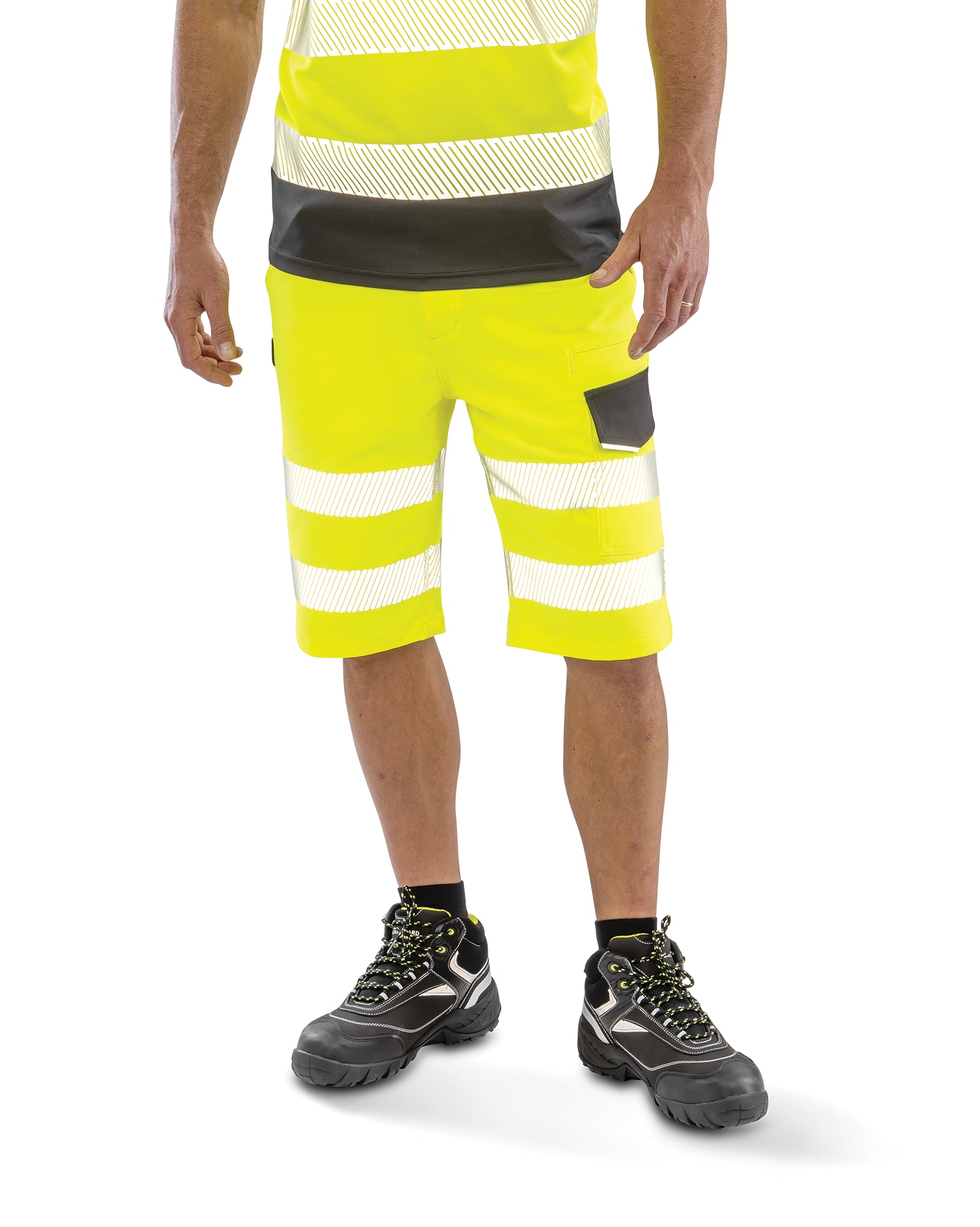 Short de sécurité fluorescent extensible en sergé de polyester recyclé | R519X