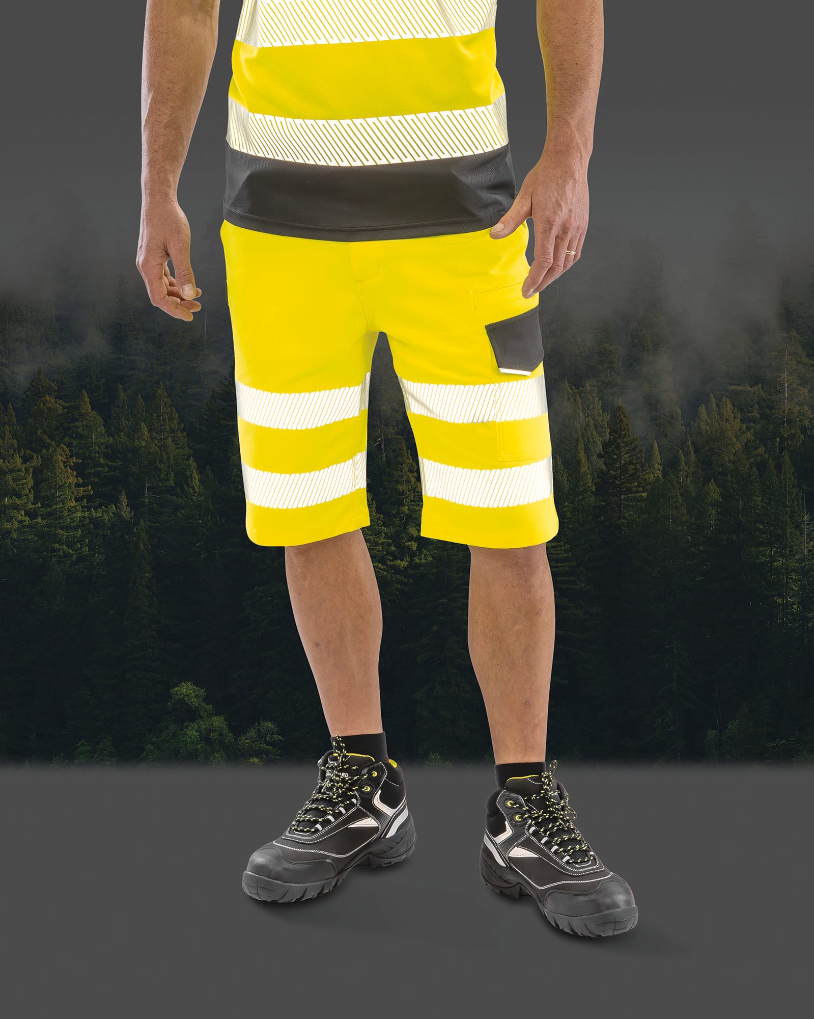 Short de sécurité fluorescent extensible en sergé de polyester recyclé | R519X
