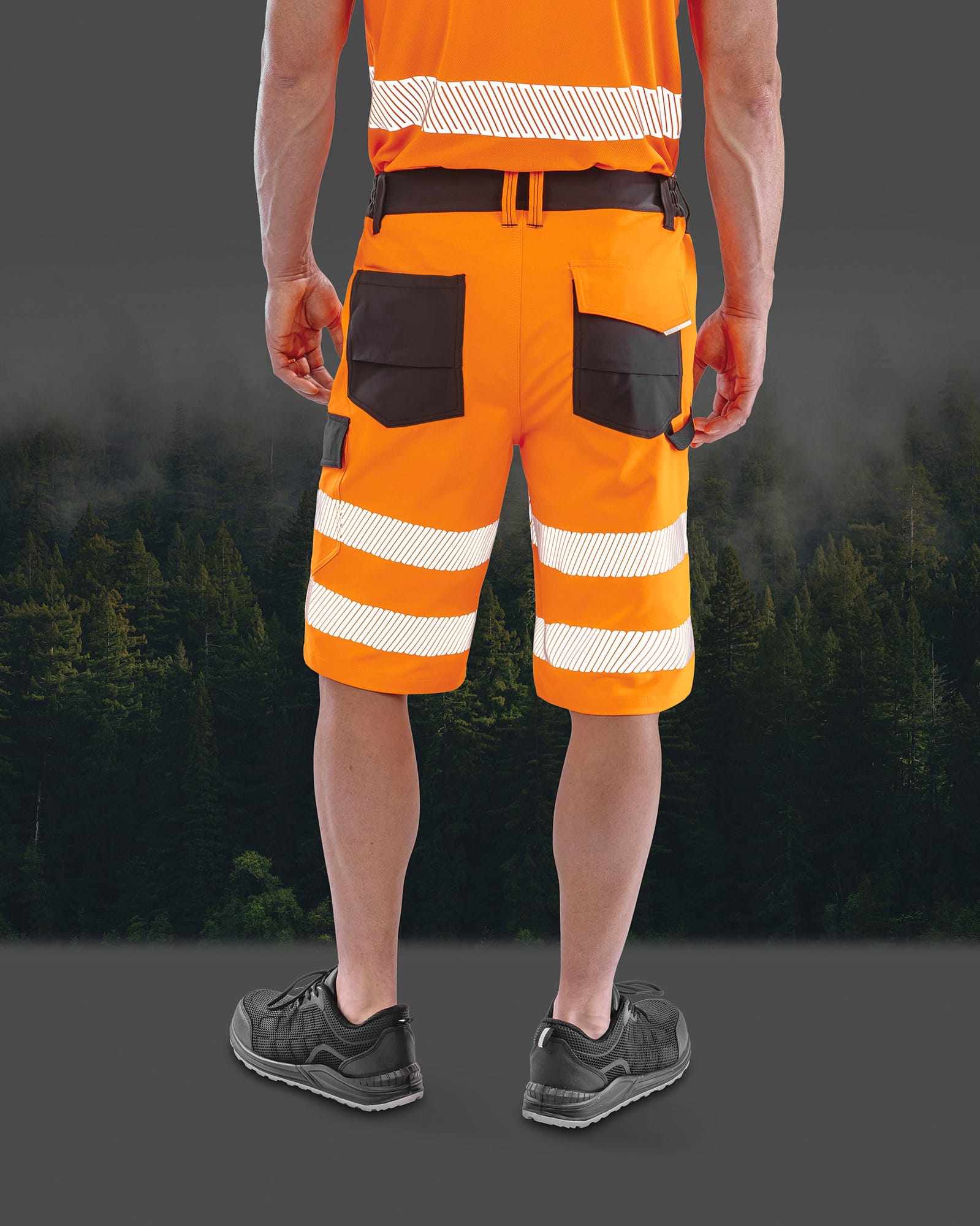 Short de sécurité fluorescent extensible en sergé de polyester recyclé | R519X