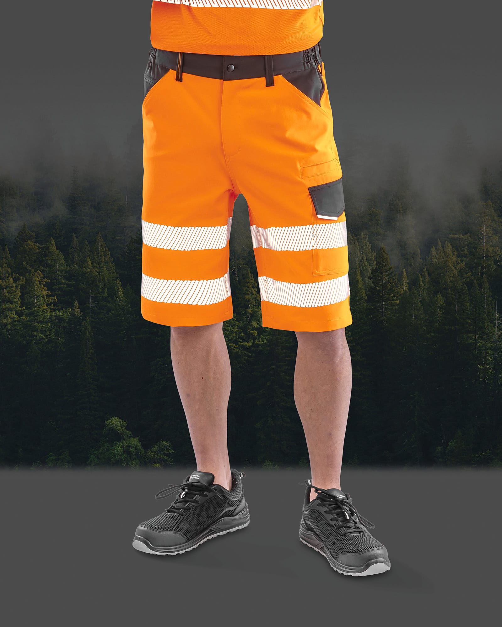 Short de sécurité fluorescent extensible en sergé de polyester recyclé | R519X