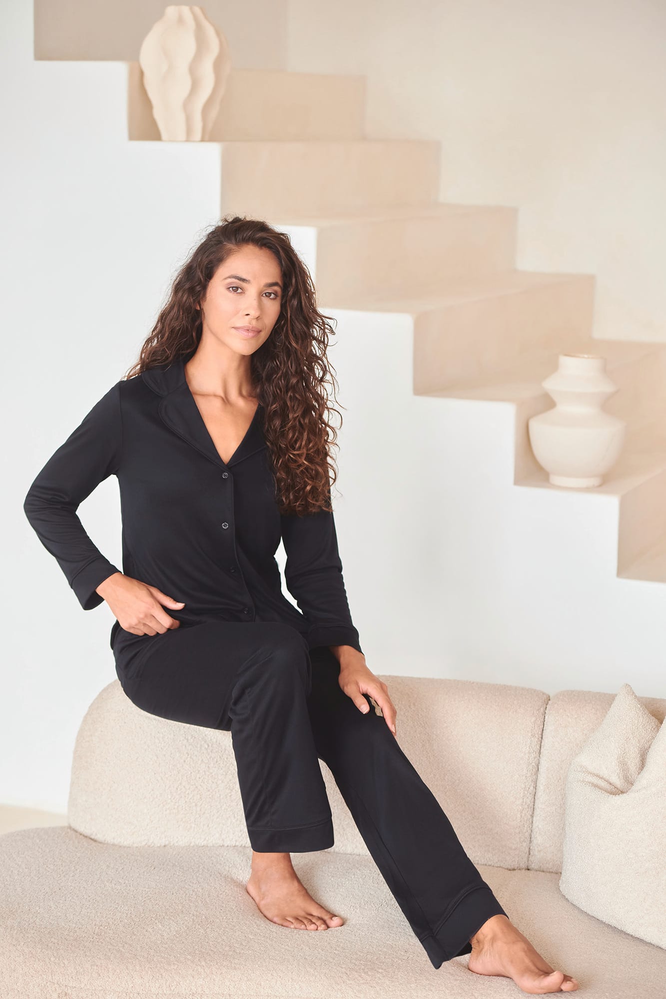 Damespyjamaset met lange mouwen van gerecycled polyester | TC056