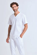 Tunique extensible à manches courtes et col V pour homme avec poche poitrine | NN200