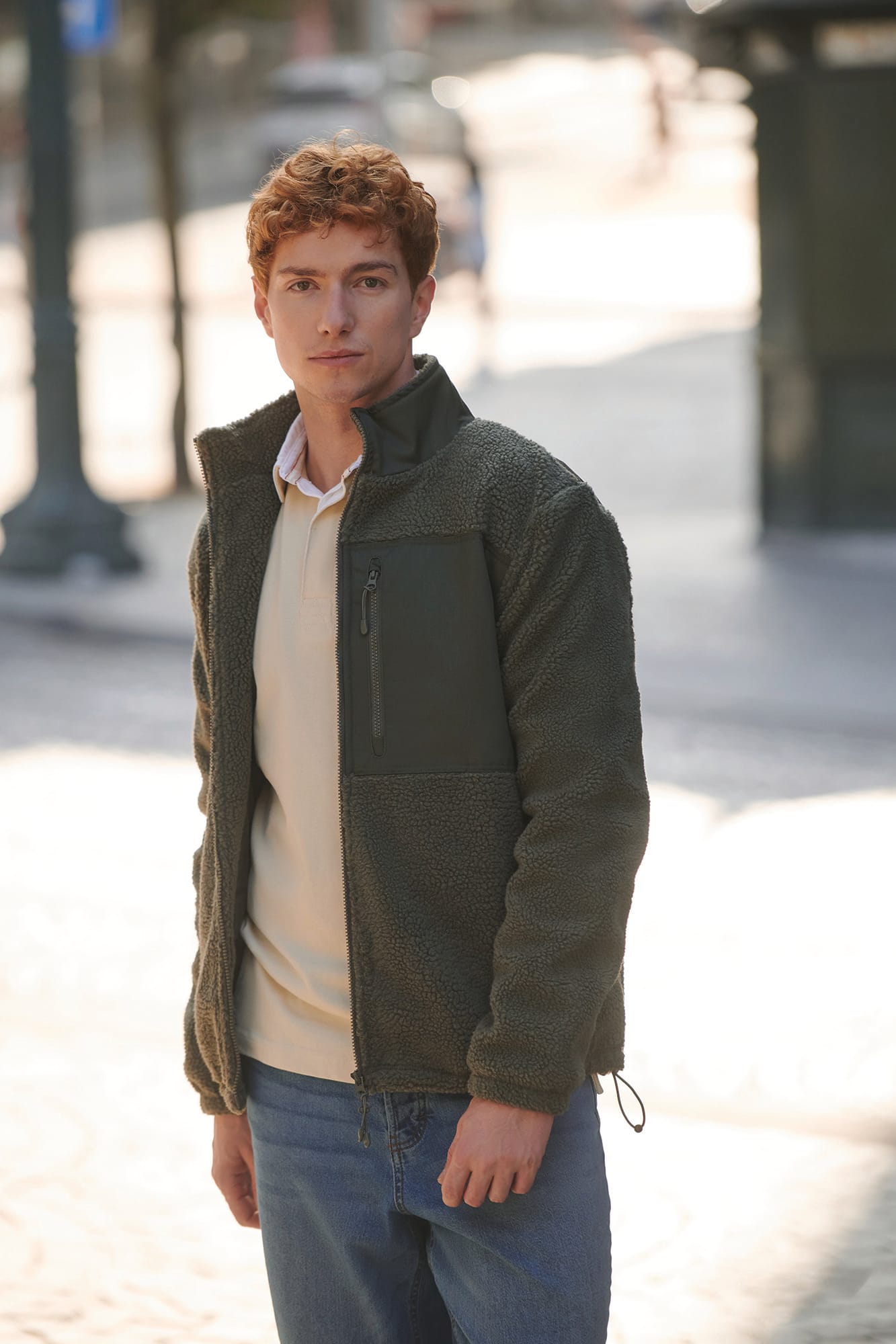 Sherpa Fleece Jacket with Funnel Neck in Recycled Polyester | FR854