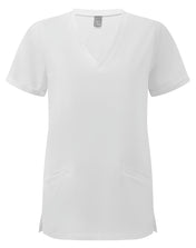 Túnica elástica de manga corta para mujer con cuello de pico y bolsillos laterales | NN310
