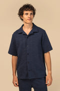 Men's Short-Sleeved Bowling Collar Shirt in Textured Interlock | SP530