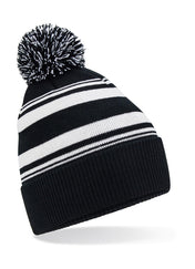Striped Fan Beanie with Pom Pom – Recycled Yarn | B473R