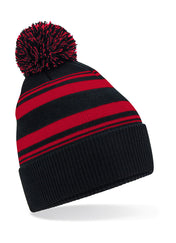 Striped Fan Beanie with Pom Pom – Recycled Yarn | B473R