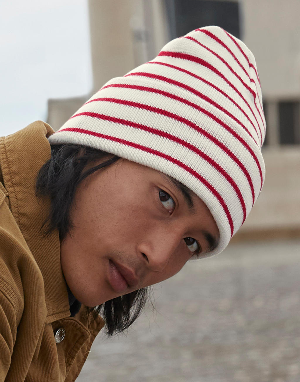 Original Deep Cuffed Striped Beanie – Recycled Yarn | B39R