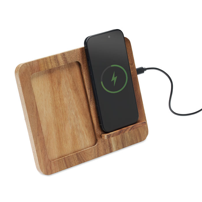 Portafoto e caricabatterie wireless da 15W in legno di acacia | FINWOOD MO3138
