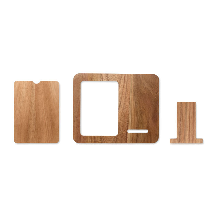 Portafoto e caricabatterie wireless da 15W in legno di acacia | FINWOOD MO3138