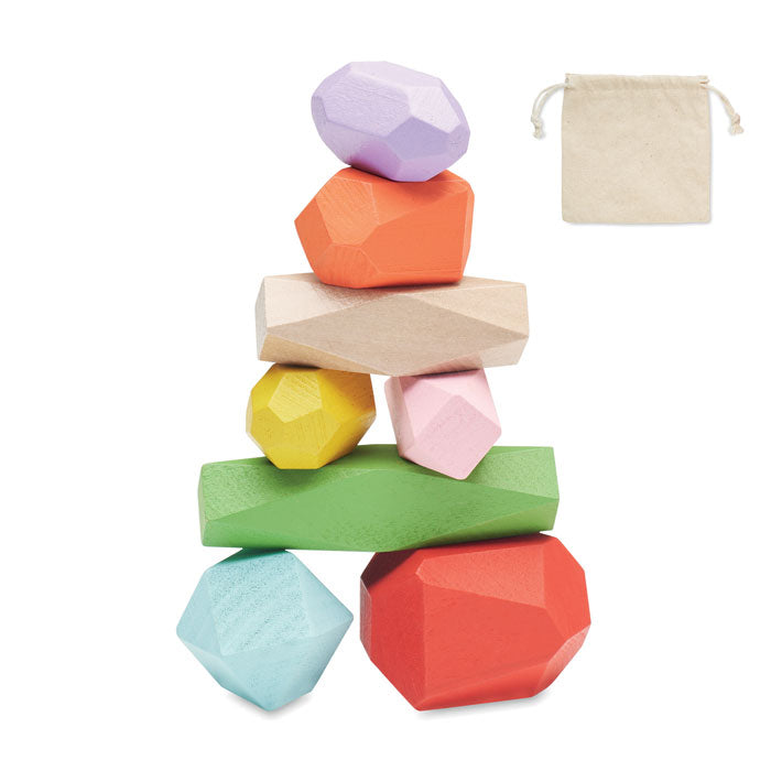 8 Stacking Wood Rocks In Pouch | DOLMEN - MO6710