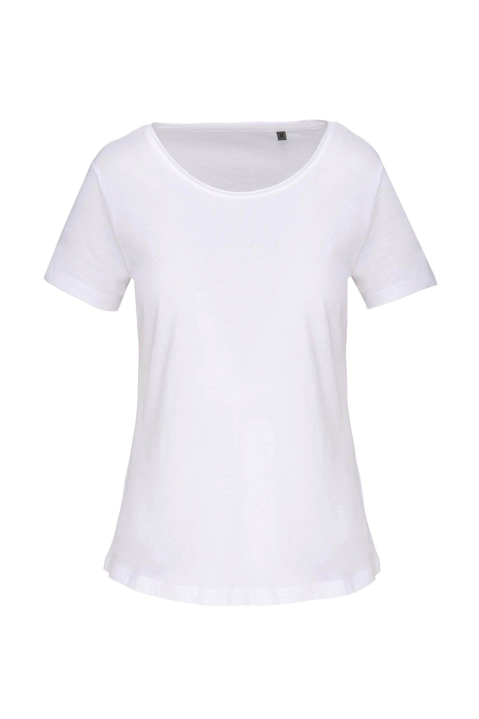 Dames T-shirt met korte mouwen van biologisch katoen met onafgewerkte halslijn - 110 g/m² - K399