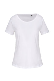 Dames T-shirt met korte mouwen van biologisch katoen met onafgewerkte halslijn - 110 g/m² - K399