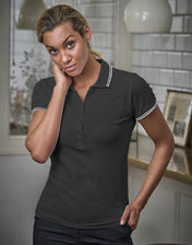Dames Luxe Gestreepte Stretch Polo - 215 g/m² | vijftigduizend achthonderdvierenvijftig